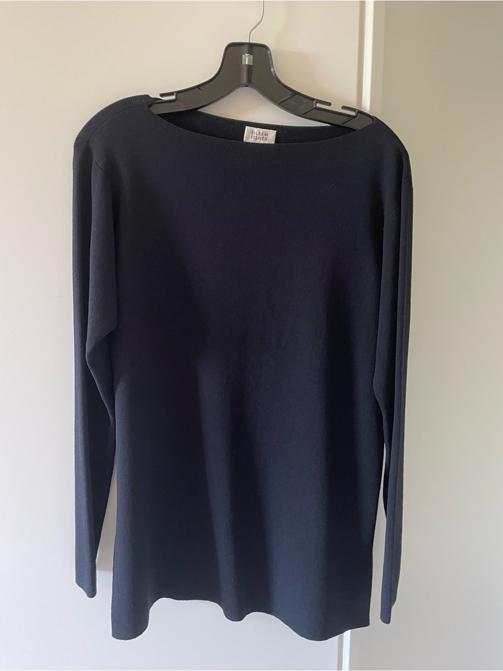 Eileen Fisher Navy Boat Neck Lightweight Long Sleeve Sweater